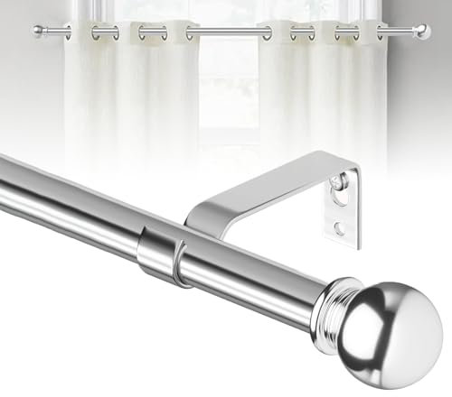 gardinenstange silber 71-124 cm, gardinenstange edelstahl set mit Halterungen, 16mm wandmontage gardinenstange polierter chrom 120cm lang, gardinenstange outdoor wetterfest