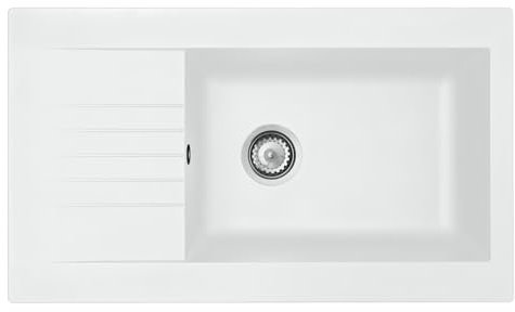 Liquida KAV860WH 1.0 Bowl Composite Reversible White Kitchen Sink and Waste Kit