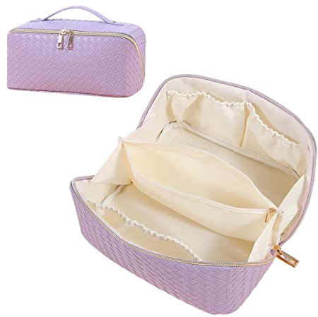 Kosmetiktasche PU-Aufbewahrungstasche kariert geprägte Multifunktions-Kosmetiktasche mit großer Kapazität Advanced Sense Geometric Print Cases (Color : Lavender)