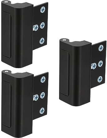 sourcing map 3 Set Home Security Door Lock, Door Reinforcement Lock 3 Inch Stop Withstand 800lbs, Front Door Kick in Security Protector for Inward Swinging Door Latch, Black