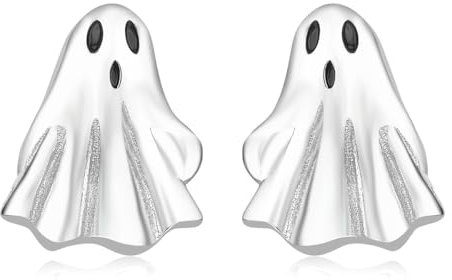 Geister Ohrringe für Damen 925 Sterling Silber Zirkonia Halloween Boo Geist Ohrstecker Halloween Party Schmuck Kürbis mit lächelndem Gesicht für Damen, Mädchen, Teenager