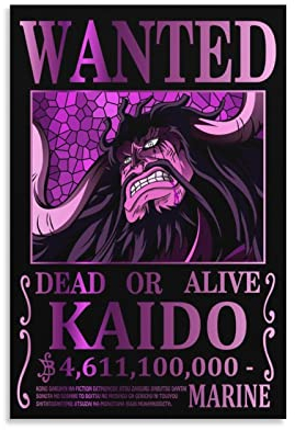Anime One Piece Wanted Poster Kaido Poster, Kunstdruck, Wand-Foto, Malposter zum Aufhängen, Familiendekoration, 50 x 75 cm