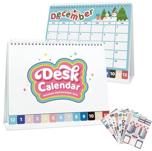 Tischkalender 2024, Wochenkalender 2024 für Schreibtisch, Quer Stehkalender, Bastelkalender, Tischkalender 2024 zum Aufstellen für Mehr Organisation und Produktivität(Niedlicher Cartoon)