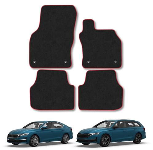 Skoda Octavia (2020+) [Estate] Carpet Car Mats | Red Edge Trim Tailored Fit Floor Mats Full Coverage Protection Accessories Easy Clean Anti Slip Made in the UK
