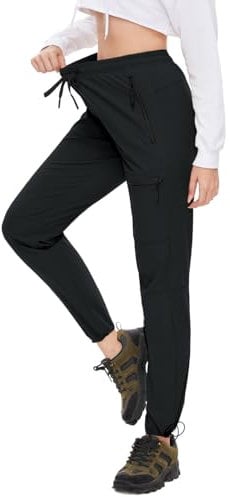 Sevego Outdoorhose Damen Lang Wanderhose Trekkinghose Wasserdicht Leicht High Waist Hose Funktionshose mit 4 Reißverschlusstaschen, 91cm, Schwarz, Small