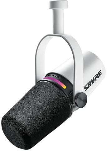 Shure MV7+ Podcast Mikrofon-Verbessertes Audio, LED-Touchpanel, USB-C- und XLR-Ausgänge, Auto-Level-Modus, digitaler Pop-Filter, Halleffekte, Podcasting, Streaming, Aufnahme - Weiss
