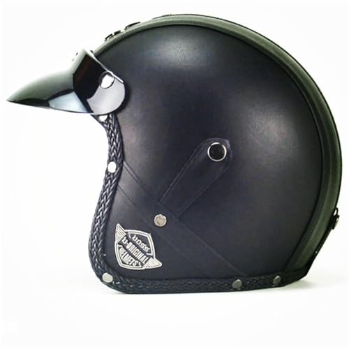 GAORUTO Motorrad-Helm mit offenem Gesicht, halbes Gesicht, 3/4-Jet-Retro-Helm, DOT/ECE-Vintage-Jet-Helm, PU-Leder-Halbhelm, Moped-Roller-Sicherheits-Moped-Helm I,XL61-62CM
