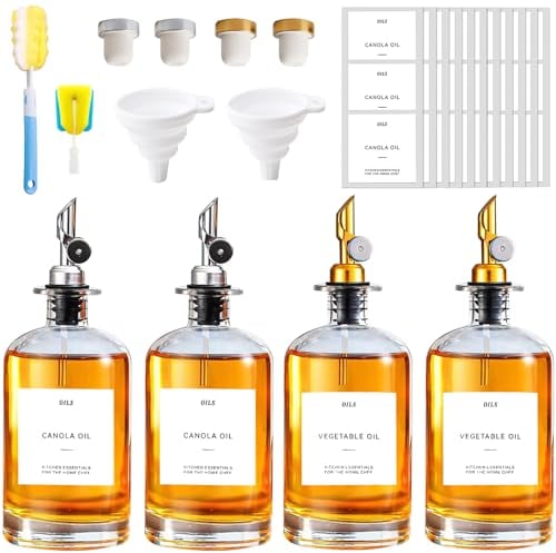 TEGOVE 4pcs Bouteille Huile Olive avec Bec Verseur,Distributeur d'huile 500ml,Bouteille d'huile et Vinaigre pour la Cuisine,Bouteille D'huile en Verre,Distributeur Automatique D'huile et de Vinaigre