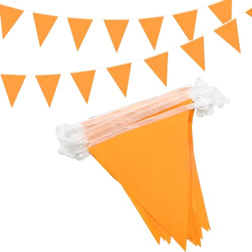 Banderines Naranjas de 15 M/49 Pies, 42 Piezas de Banderines Triangulares de Tela para Interiores y Exteriores, Cumpleaños, Baby Shower, Bodas, jardín, Decoraciones para Fiestas en el hogar
