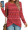 HOTGIFT Women's 2024 Tunic Tops Long Sleeve Casual T-Shirts Front Twist Crewneck Blouse Christmas-Red Large