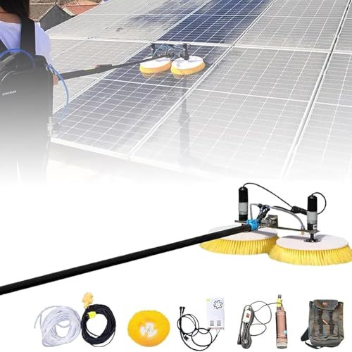 Qiang Brosse Nettoyage Rotative Panneaux Solaires,Machine Nettoyage Panneaux Photovoltaïques à Double Tête,Brosse alimentée en Eau,Kit Poteaux Alimentés en Eau,10M/32.8FT
