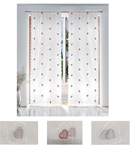Home Tresor - Coppia Tende Ricamate a Vetro per Interni Tendine Finestra e Portafinestra Cucina Bagno Camera Cuori Tirolesi Doreen B5-2 Pannelli 60 x 150 cm. Rosso