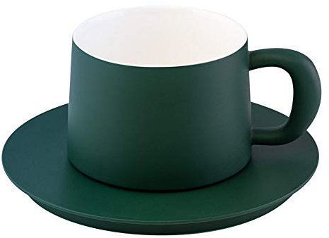 Coffee Cup Ceramic 400Ml Coffee Cup and Saucer Set, 13.52Oz Large Espresso Cocktail Coconut Cups with Handle Couple Cup Teacups Cocoa s Milkshake to Kitchen Bars Wife/Green-A (Green