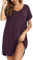 Aseniza Chemise de Nuit Femme Chemises de Nuit Coton Robe de Nuit Grande Taille à Manches Courtes Vêtements de Nuit avec Poches Robe Tee Shirt De Nuit Ample Confortable Maison Beach Violet S