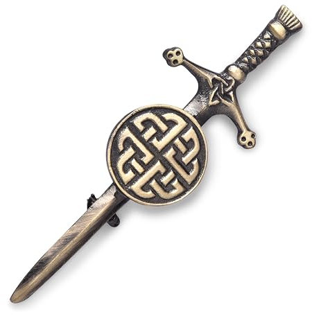Kilt Emporium Broche de kilt celtique en laiton antirouille pour les amoureux de l'amour écossais et la vie éternelle – 10,2 cm, 4, Laiton, Pas de gemme