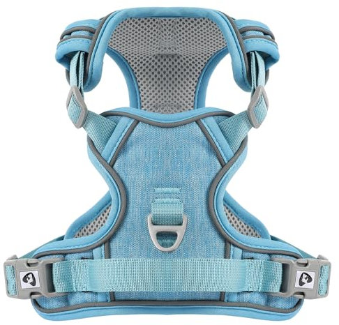 Belababy Dog Harness Small Dog, Anti Pull Dog Harness with Soft Padded Handle for Walking Training, Adjustable Reflective for Small Medium Large Dogs, Light Blue S