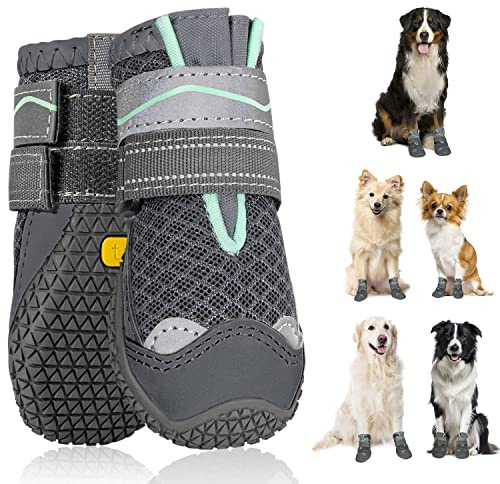 SlowTon Stivali per Cani, Protettore Traspirante della Paw del Cane, Doppio Regolabile e Lavabile Antiscivolo Scarpe per Cani con Striscia Riflettente, Comodi Stivali da Passeggio del Cane per Cani