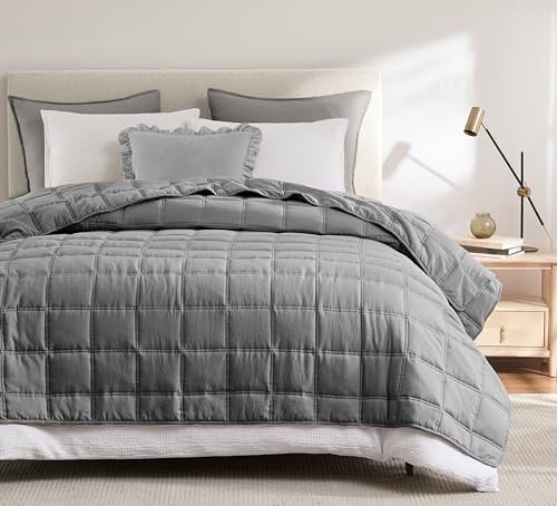 R.SHARE Colcha Verano Cama 135, Gris 220x240cm Colcha Bouti Cama Primavera, Multiuso Cubrecama Ligera Acolchada para Cama o Sofá Suave y Transpirable, 100% Microfibra Edredón Verano Todo el Año