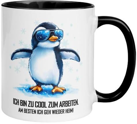 Tasse Morgenmuffel Lustig mit Spruch & Pinguin | Ich bin zu cool zum Arbeiten | Witzige Kaffeetasse Geschenk für Arbeit Büro Homeoffice | Becher für Langschläfer Frauen Männer Kollegen Freundin Chef