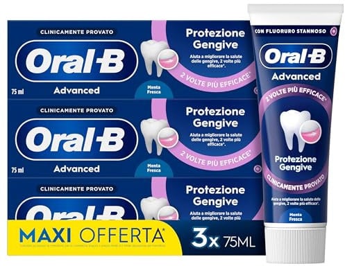 Oral-B Dentifricio Advanced Protezione Gengive Menta Piperita & Menta Verde, 3x75ml