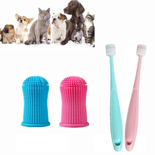 Lot de 4 Brosses à Dents 360°Pour Chien et Chat en Silicone Alimentaire,Nettoyage Complet des Dents,Élimine Plaque et Mauvaise Haleine,Doux pour Gencives Sensibles,pour Chiots et Animaux Âgés