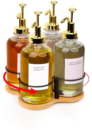 IntreLife Rotierender Kaffeesirup-Organizer, Sirup-Flaschenhalter für Kaffeesirupspender, 480 ml, Bambus-Kaffeesirup-Gestell für Kaffeebar, Arbeitsplatte, Kaffeebar-Zubehör (nur Sirup-Gestell)