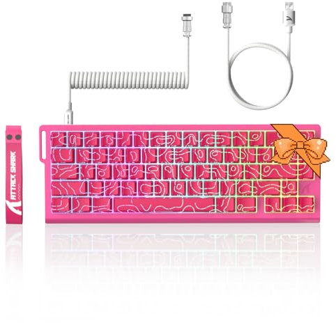 MAMBASNAKE x Attack Shark X68HE Rapid Trigger-Magnetschalter-Tastatur, 0,01 mm einstellbare Betätigung, kabelgebundene 60%-Gaming-Tastatur mit Spiralkabel, SOCD, 8000 Hz, RGB, PBT-Tastenkappen(Pink)