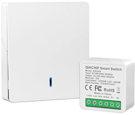 QIACHIP Kit Interrupteur Sans Fil 2.4G Anti-interférence,16A 3000W,Émetteur Récepteur Radio mural,Contrôle Télécommandé,Interrupteur Bluetooth,pour d'éclairage domestique