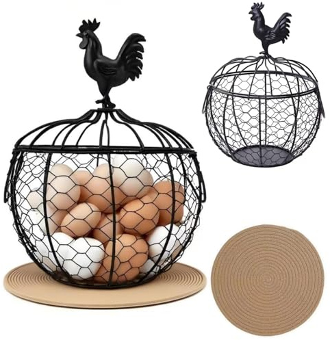 Wire Egg Basket for Gathering Fresh Eggs with Handle | Metal Egg Holder Countertop | Farm Fresh Egg Collecting Basket and Storage Holder | Suitable for Kitchen, Countertop and Farm (About 36 Eggs)