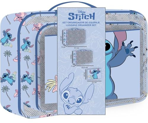 Travel Toiletry Bag Set Stitch | Portable Cosmetic & Personal Care Case Set with Lilo & Stitch Design