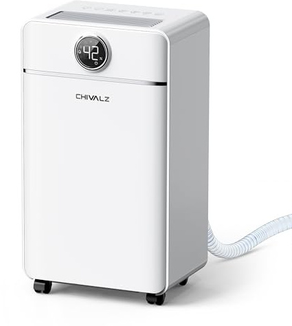 CHIVALZ Luftentfeuchter Elektrisch, Auto Raumentfeuchter Elektrisch 30m²/120m³, Raumentfeuchter mit 3 Betriebsmodi, 24H Timer, Automatische Abtauung, Energieeinsparung - Geeignet für Keller, 1 Pack