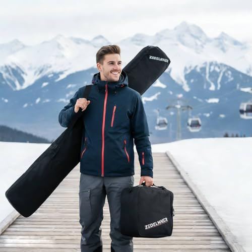 Zedelmaier Klassische Snowboardtasche 178 cm wasserdichte Boardtasche für Skisport Reißfeste Nylontasche Leicht Skier Tasche für Skireise und Skiferien