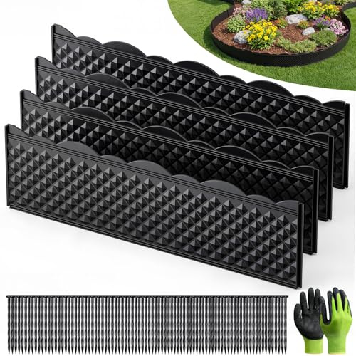 Grenebo Garden Edging Border, 4.72 x 33.2' Landscape Edging with 75 Stakes and Gloves, Flexible Tool-Free Lawn Border for Yard, Flower Bed & Landscaping