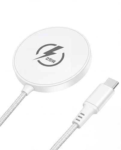 QJYKIONE Qi2.2 25W Wireless Charger for iPhone and Samsung, Magnetic Wireless Charging Pad for MagSafe, 25W Portable Travel Charger for iPhone 17-12 Series & Samsung S26 Ultra (Adapter NOT), White