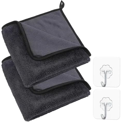QiaoLiangYao 2Pcs Magic Bathroom Drying Cloth, 40×40Cm Magic Cleaning Cloth For Shower Glass, For Car Window Shower Bathroom Kitchen With 2 Hooks Double-Sided Thickened