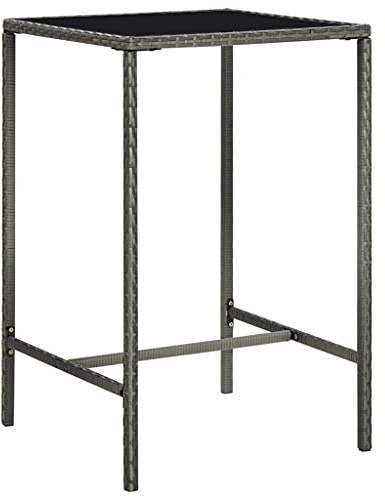 GeenYuu Garten-Bartisch Grau 70x70x110 cm Poly Rattan mit pulverbeschichtetem Stahlgestell und Glasplatte, quadratischer Outdoor Tisch für Terrasse, Balkon und Garten, wetterfest und pflegeleicht