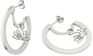 Purelei Fascination Ohrringe Damen Lotus Anhänger, elegante Edelstahl Creolen, filigrane Hängeohrringe, moderner Ohrschmuck, dezente Statement Ohrringe, Geschenk für Frauen