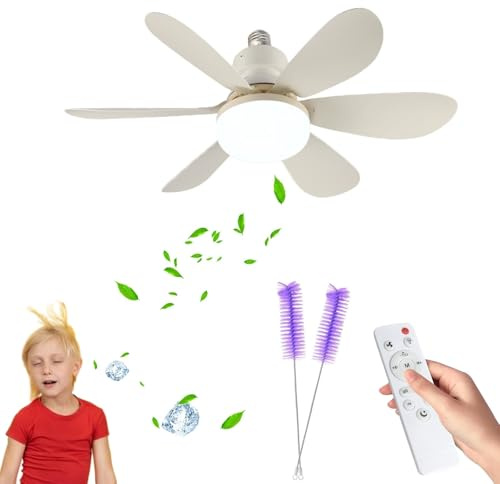 40W LED Ceiling Fans with Lights, Plug in Ceiling Fan Light Bulb Bayonet Fitting with Remote, Dimmable 3-Color 3-Speed Small Screw in Roof Fan for Bedroom Living Room (A)
