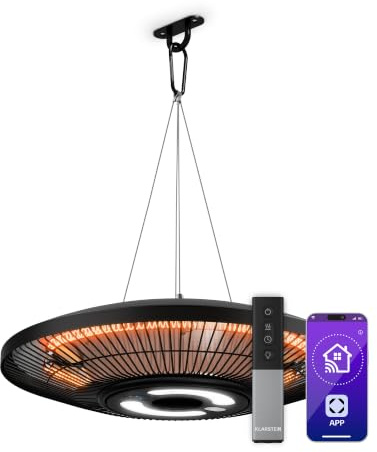 Klarstein LumiHeat Decken-Infrarotheizung 2000 W – Terrassen-Heizstrahler mit LED -Beleuchtung, App-Steuerung & Fernbedienung, wasserfest, geräuschloses Heizen