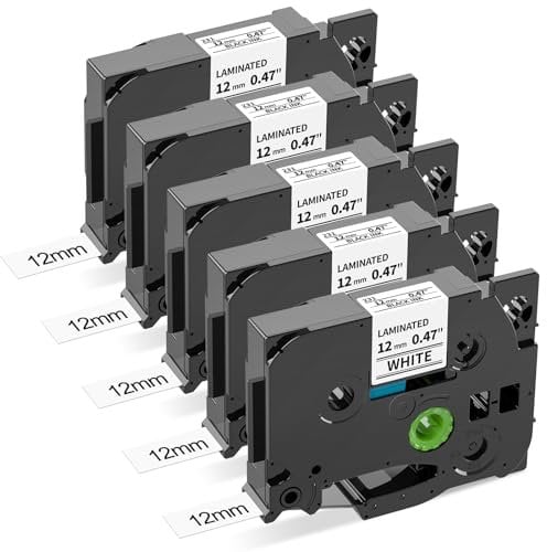 Airmall 5 X Compatible with Brother 12mm 0.47 Laminated Tape TZe-231 Black on White for Brother Label Printer Tape Compatible with P-Touch Label Maker PT-E110 H100R H110 H101C