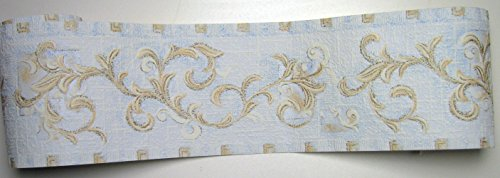 6 Rollen a 5 Meter Tapetenborte - Bordüre modern blau beige