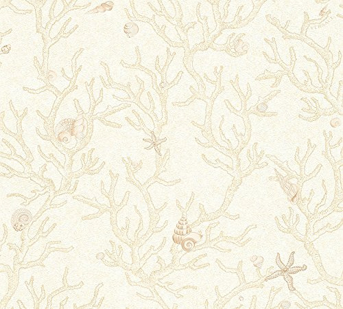 A.S. Création VERSACE WALLPAPER Vliestapete Les Etoiles de la Mer Luxustapete mit Korallen und Muscheln 10,05 m x 0,70 m beige creme metallic Made in Germany 344961 34496-1