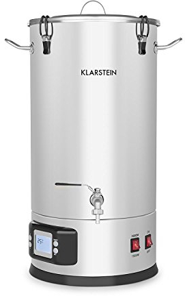 Klarstein Mash-Proof Boiler - Mash Kettle, Beer Brewing Plant, 2 Stages: 1500/3000 W, 5-Piece Set, Filter Bucket, Cooling Coil, LCD Display, Drain, Silver, 25 litres