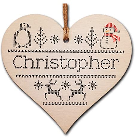 Personalised Handmade Christmas Hanging Wooden Heart Plaque Decoration Gift for someone special hang on the Xmas tree gift tag festive bauble