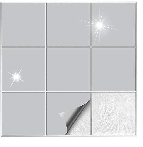 Kiwistar Fliesenaufkleber Hellgrau Glänzend - 20 x 20 cm - 1 Stück - Klebefliesen Fliesenmuster Stickerfliesen Wandfliesen überkleben - selbstklebend für glatte Flächen