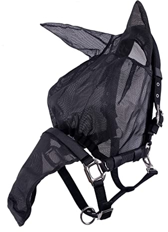 QHP Halfter-Fliegenmaske Combi mit Ohren, Farbe:schwarz, Größe:Full