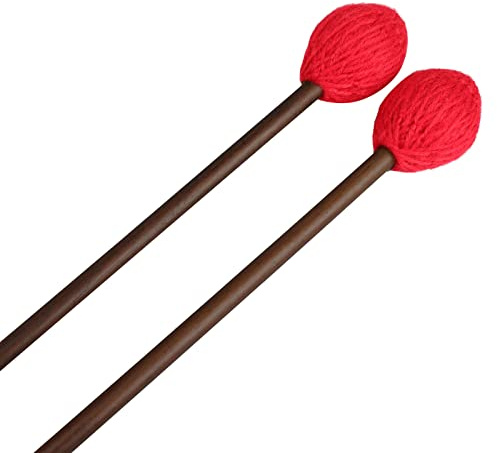 Mr.Power Marimba Mallets Wood Handle Yarn Head with Maple Handle, Bass Percussion instruments Sticks (Medium Hard Yarn Head, Red)