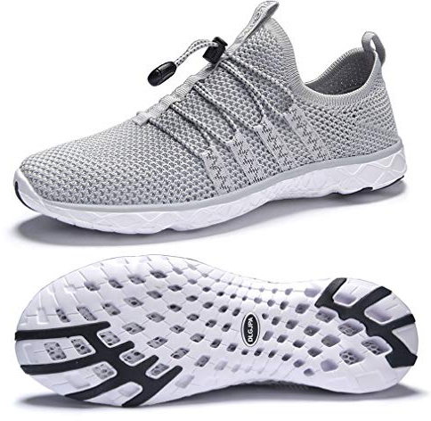 DLGJPA Men's Quick Drying Water Shoes for Beach or Water Sports Lightweight Slip On Walking Shoes LightGray 10