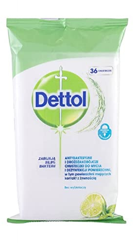 Dettol Cleaning Wipes Surface Cleansing Antibacterial Disinfectant, Lime and Mint Fragrance, Multipack 4 x 36, Total 144 Wipes