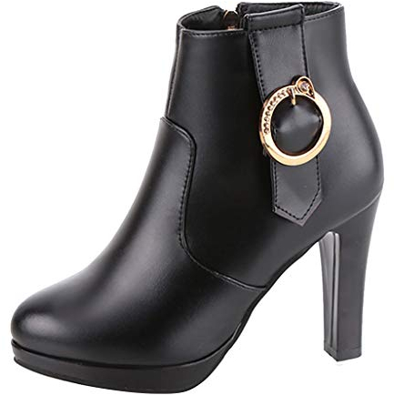 FRAUIT Stivali Donna Invernali Tacco Alto E Plateau Scarpe Ragazza Eleganti Con Tacco Largo Da Cerimonia Stivaletti Pelle Platform Polacchine Boots Zeppa Stivaletto Autunno Inverno
